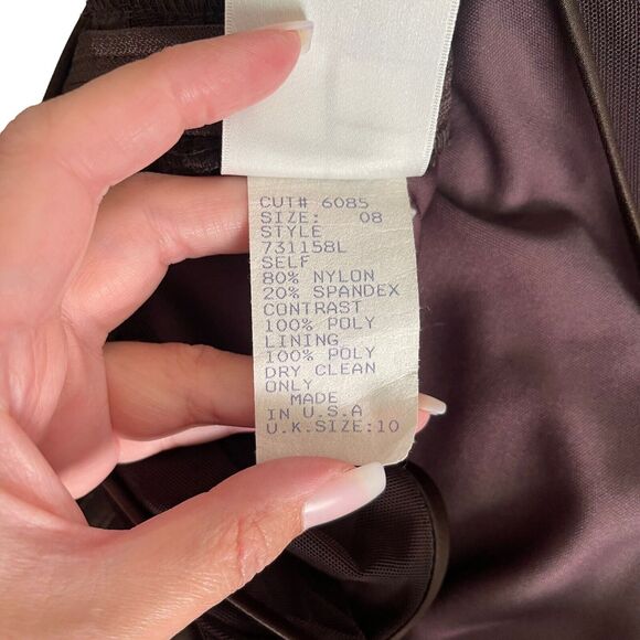 Tadashi 8 Gown Long Dress Dark Brown Sleeveless Mesh Neckline Formal VTG - Picture 3 of 11